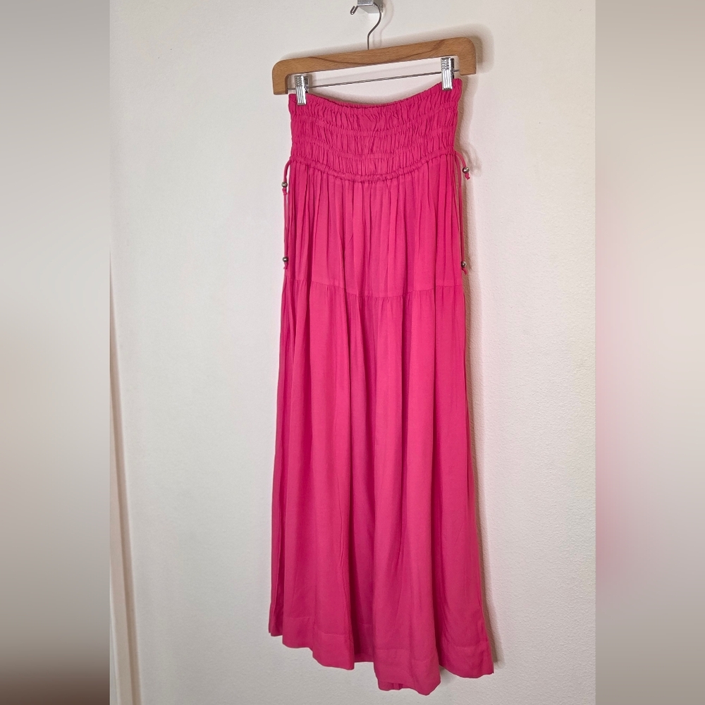 Elan Hot Pink Smocked Waist Midi Swim Cover-Up Skirt - Size Medium